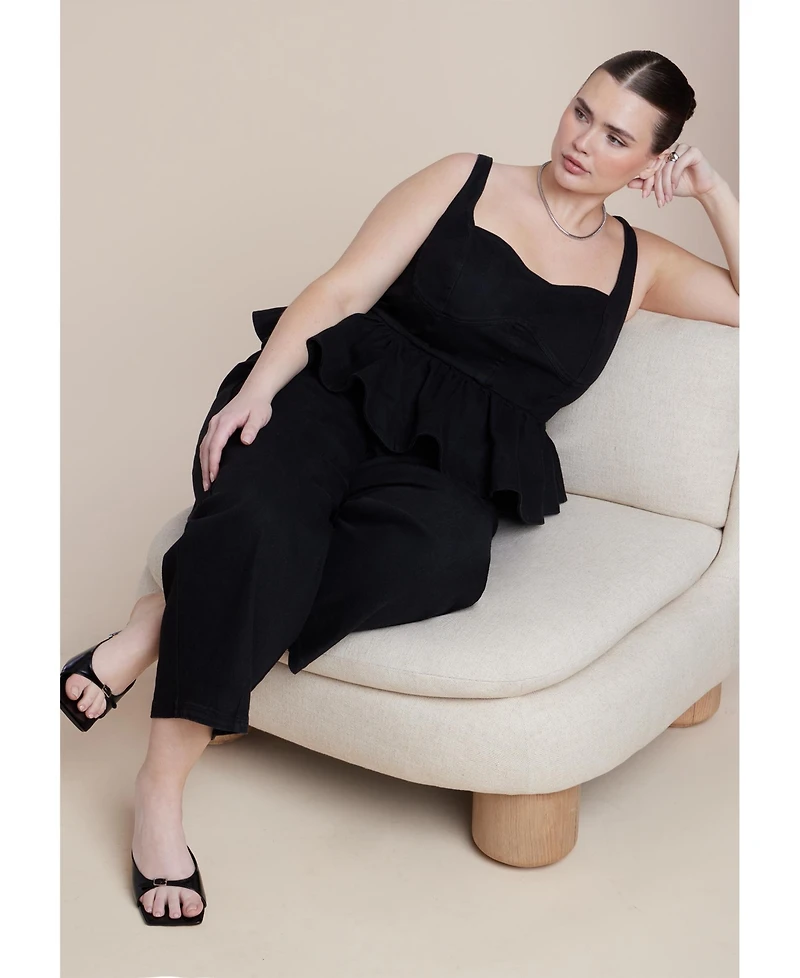 Eloquii Women's Plus Peplum Barrel Leg Jumpsuit