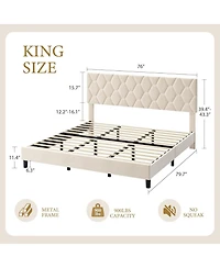 gaomon Bed Frame with Upholstered Headboard, Upholstered Bed Frame, Heavy-Duty Platform Bed Frame with Strong Wood Slats