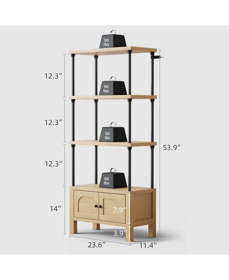 Gouun 4 Tier Wood Bookshelf with Door and Storage Cabinet