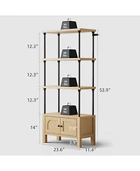 Gouun 4 Tier Wood Bookshelf with Door and Storage Cabinet