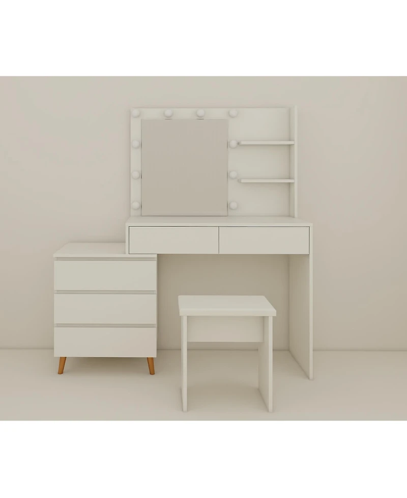 Flynama Elegant Modern Wooden Nightstand with 2 Drawers Natural Finish Bedside Table for Bedroom Living Room