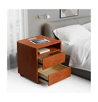 Flynama Elegant Modern Wooden Nightstand with 2 Drawers Natural Finish Bedside Table for Bedroom Living Room