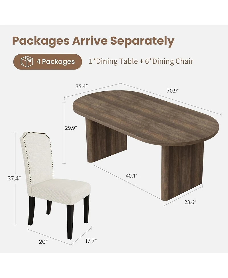 gaomon 70.8 Inch Oval Dining Table with Upholstered Dining Chairs, Kitchen Table with Sturdy Wooden Base, High Back Dining Chair with Wood Legs