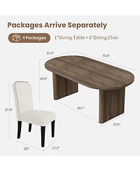 gaomon 70.8 Inch Oval Dining Table with Upholstered Dining Chairs, Kitchen Table with Sturdy Wooden Base, High Back Dining Chair with Wood Legs