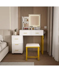 Flynama Makeup Vanity with Led Lights 3 Color Modes and Power Outlet for Convenient Beauty Routine