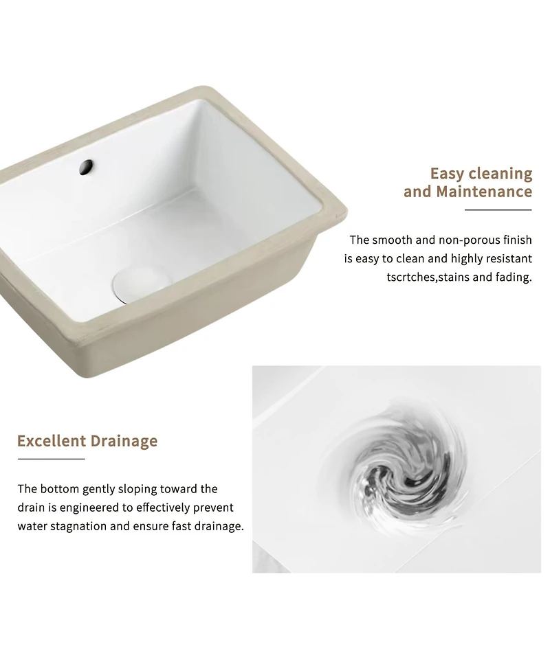 Busdays 16 Inch Rectangle Undermount Bathroom Sink Under Counter Vanity Sink Opening Size White Porcelain Basin Sink Para Banos