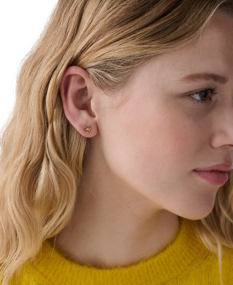 kate spade new york Cubic Zirconia Girlie Pearlie Mini Bow Stud Earrings (Also Available Silver-Tone)