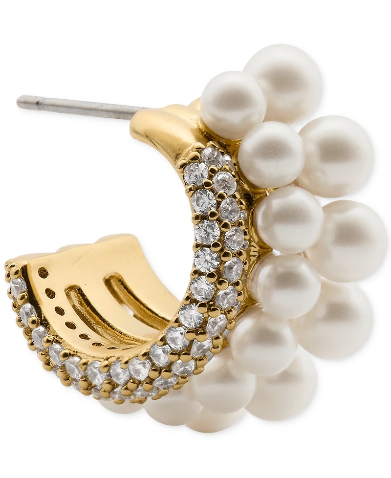 kate spade new york Cubic Zirconia & Imitation Pearl Girlie Pearlie Stacked Huggie Earrings
