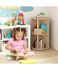 Slickblue 2 Tier Freestanding Kids Rotating Bookshelf Storage Rack with Bear Baffles