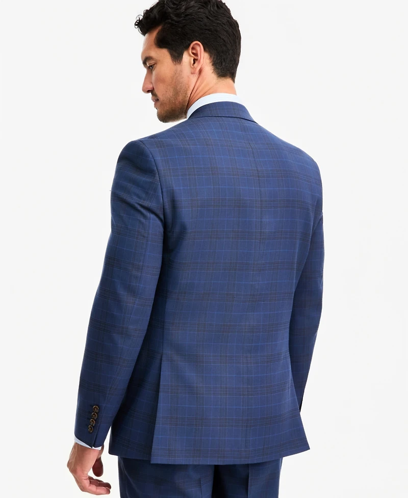 Tayion Collection Men's Classic-Fit Blue & Red Plaid Suit Separate Jacket