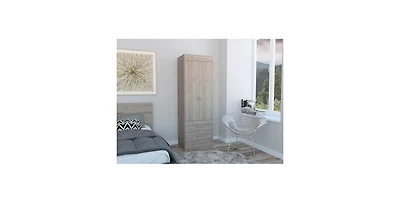Flynama Lisboa 2-Door Armoire with Hanging Rod Two Drawers and Stylish Compact Design