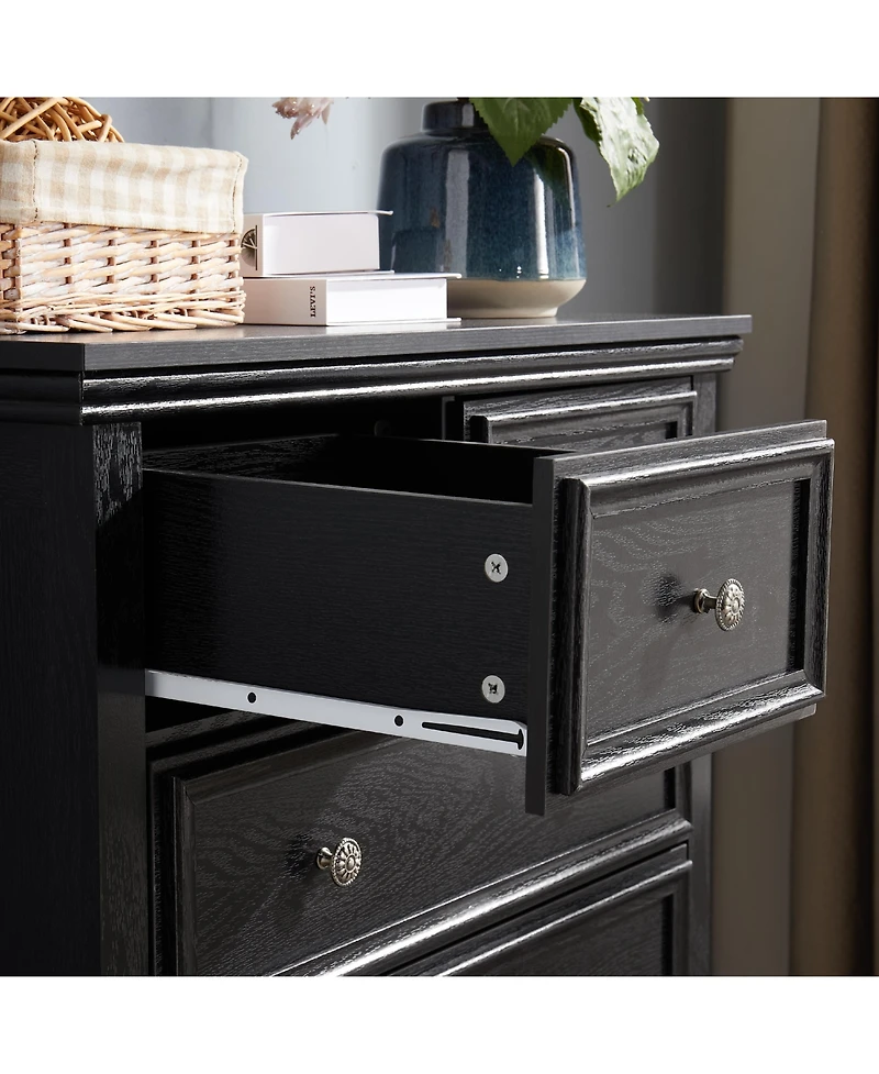 Flynama Stylish 6 Drawer Dresser Farmhouse Cabinet with Metal Slide Rails Anti Tipping Device for Home Use