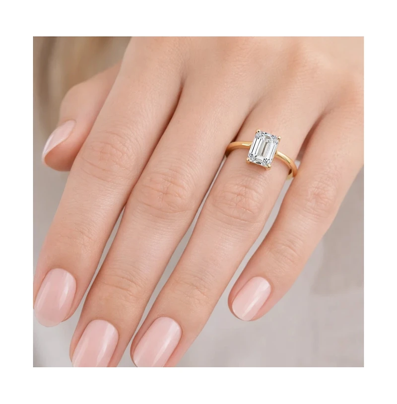 Dloria Valentina Moissanite 3 ct. t.w. Emerald Cut Solitaire Ring Gold Vermeil