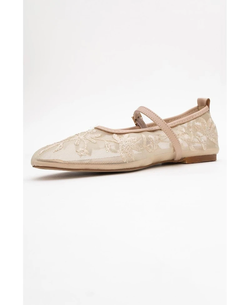 Prologue Shoes Women's Juny Mesh Floral Embroidery Ballet Flat