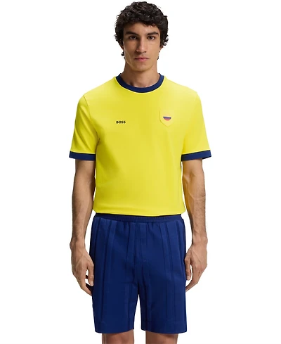 Boss by Hugo Men's Stretch-Cotton Colombia Country Flag Logo T-Shirt