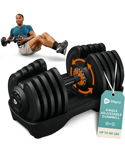 LifePro Single Adjustable Dumbbell – 4lb to 90lb Weight Range, Compact Design for Home Gym, Versatile Fitness Equipment
