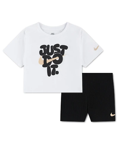 Nike Girls' 2T-4T Short-Sleeve T-Shirt and Shorts, 2-Piece Set