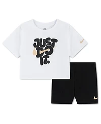 Nike Girls' 2T-4T Short-Sleeve T-Shirt and Shorts, 2-Piece Set