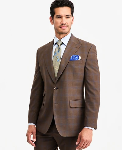 Tayion Collection Men's Classic-Fit Brown Plaid Suit Separate Jacket