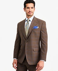 Tayion Collection Men's Classic-Fit Brown Plaid Suit Separate Jacket