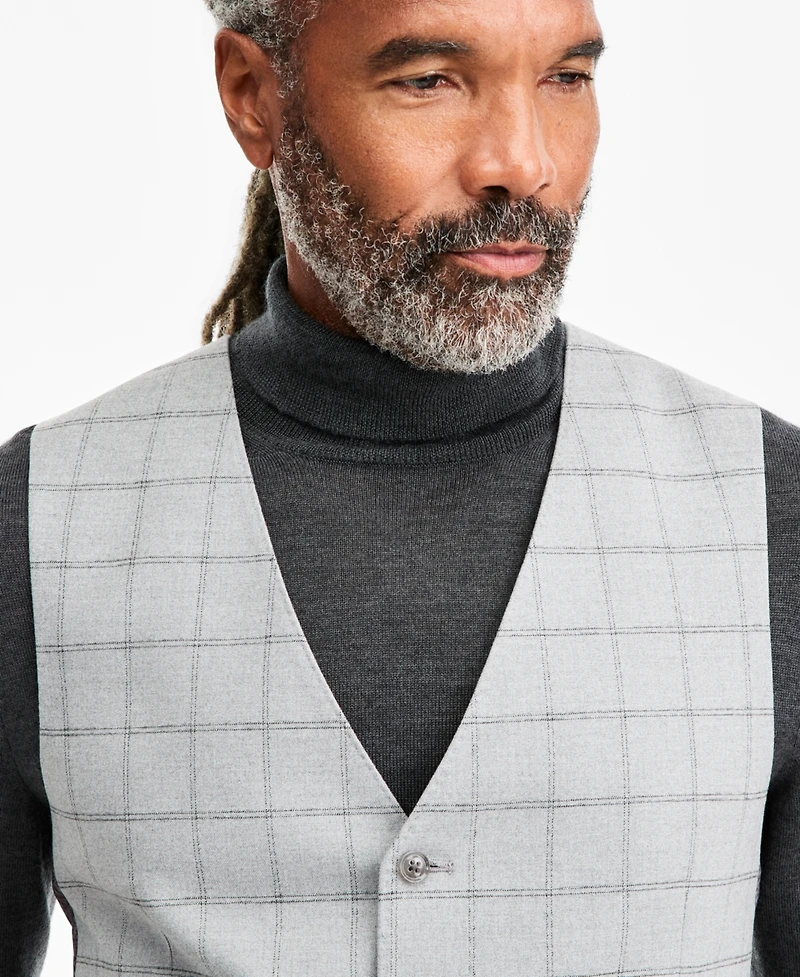 Tayion Collection Men's Classic-Fit Gray & Black Check Suit Separate Vest