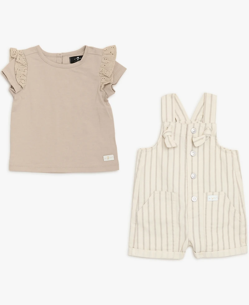 7 For All Mankind Baby Girls' Short-Sleeve T-Shirt and Overall, 2-Piece Set