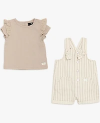 7 For All Mankind Baby Girls' Short-Sleeve T-Shirt and Overall, 2-Piece Set