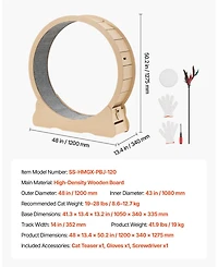 Cozito 48" Wooden Cat Exercise Wheel with Carpeted Runway and Locking Mechanism