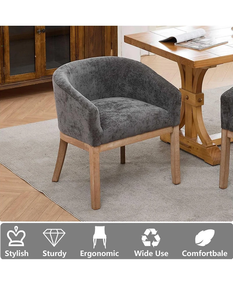 Rainsken Barrel Dining Chair, Farmhouse Linen Upholstered Kitchen Chair with Solid Wood Legs and Arms for Dining Room, Set Of 1