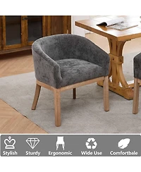 Rainsken Barrel Dining Chair, Farmhouse Linen Upholstered Kitchen Chair with Solid Wood Legs and Arms for Dining Room, Set Of 1