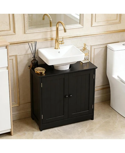Sillysis 23.5 Inch Under Sink Bathroom Cabinet, Mdf Vanity with Adjustable Shelf for Pedestal Storage