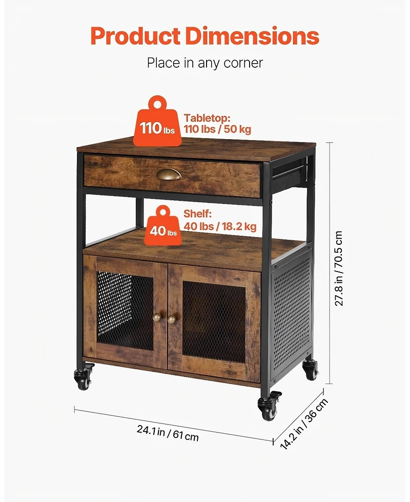 Gouun 24 Inch Farmhouse Coffee Bar Cabinet with Wheels and Mesh Door