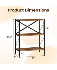Slickblue 3 Tier Bookcase with Heavy Duty Metal Frame Industrial Shelf