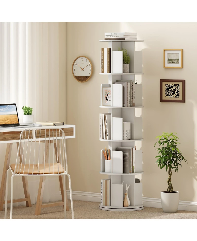 Slickblue 5-Tier Rotating Bookshelf 360degree(s) Display Rack with Dividers and Anti-falling