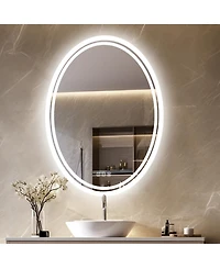 Luvodi Oval Wall Mounted Dimmable 3 Colors Vanity Mirrors with Anti-Fog Smart Touch Switch