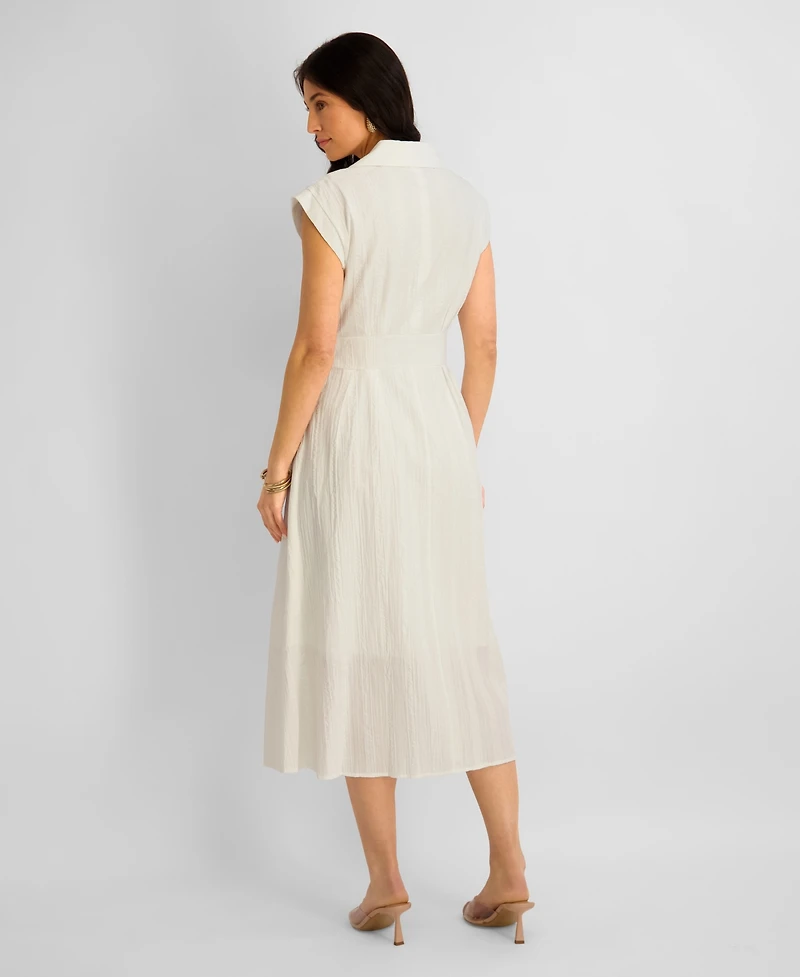 Women's Textured Stripe Midi Shirtdress with Collar