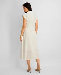 Women's Textured Stripe Midi Shirtdress with Collar
