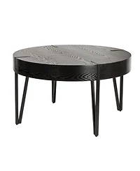 Storied Home Astoria 31" Wood Round Side Coffee Table with Metal Hairpin Legs