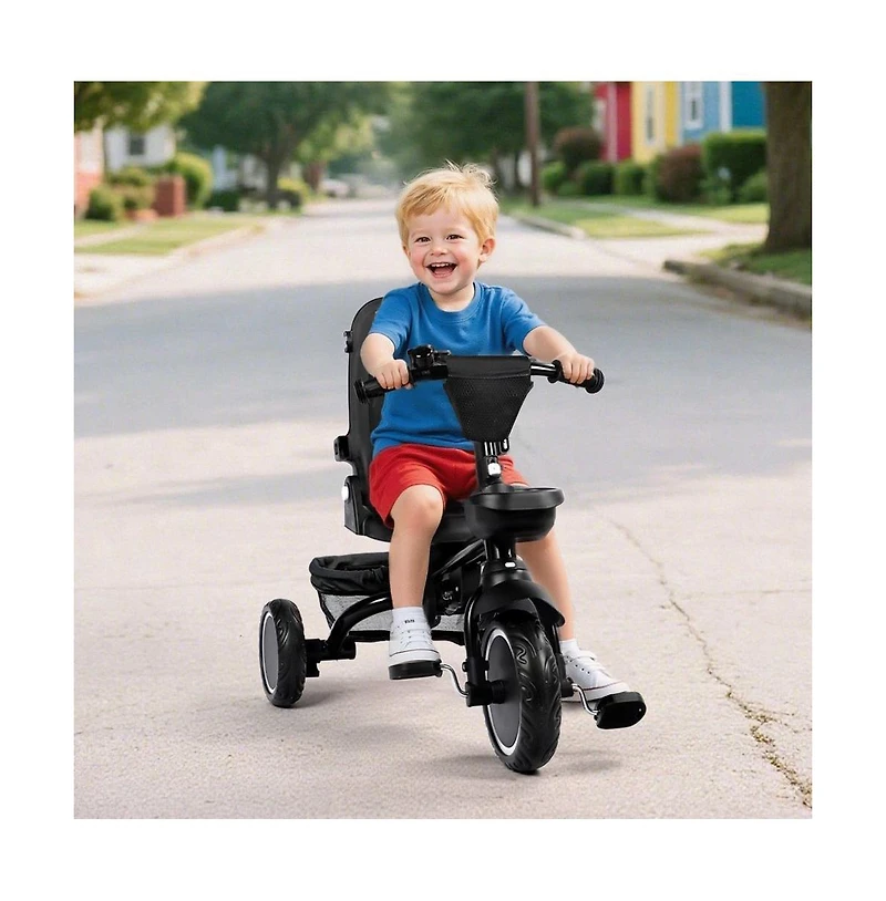 Kinder King 8-in-1 Folding Kids Tricycle Stroller with Adjustable Push Handle, Convertible Toddler