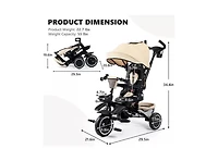 Kinder King 8-in-1 Folding Kids Tricycle Stroller with Adjustable Push Handle, Convertible Toddler