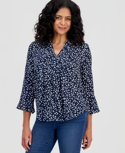 Style Co Womens Printed Pintuck Ruffle Sleeve Top Pp 4x Created For Macys