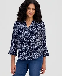 Style Co Womens Printed Pintuck Ruffle Sleeve Top Pp 4x Created For Macys
