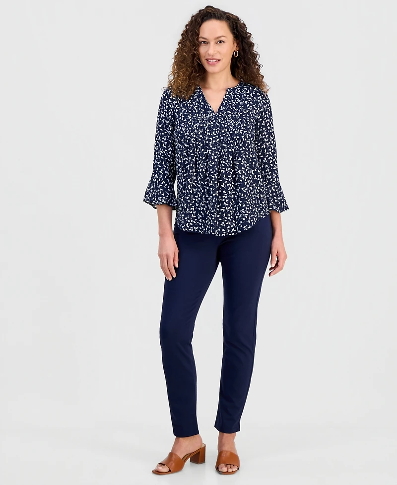 Style & Co Petite Mid Rise Pull On Straight Leg Ponte Pants, Created for Macy's