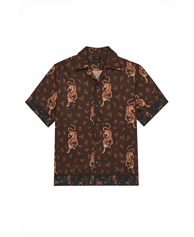 Reiss Men's Leopard-Print Cuban-Collar Shirt