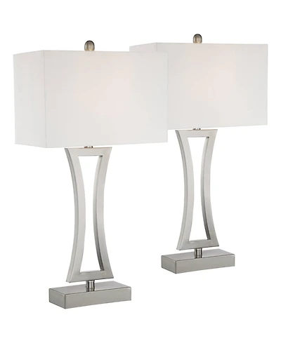 360 Lighting Roxie 31" Tall Large Modern End Table Lamps Set of 2 WiFi Smart Socket Sculptural Brushed Nickel Finish Metal Living Room
