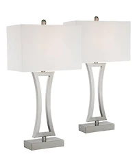 360 Lighting Roxie 31" Tall Large Modern End Table Lamps Set of 2 WiFi Smart Socket Sculptural Brushed Nickel Finish Metal Living Room
