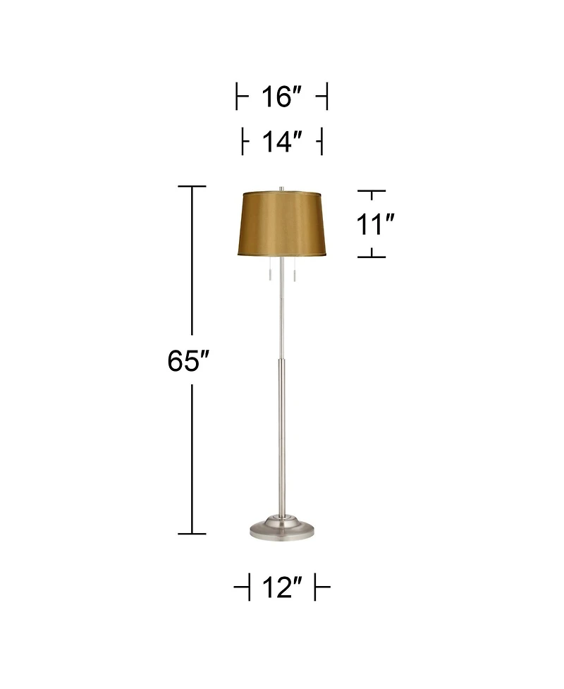 360 Lighting Abba Modern 65" Tall Standing Floor Lamp Twin Pull Chain Metal Brushed Steel Finish Drum Sydnee Shade