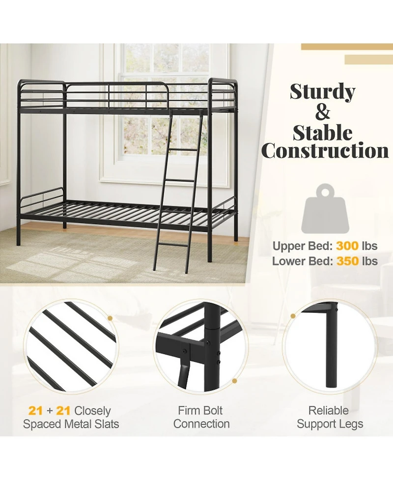 Gouun Metal Twin Bunk Bed with Ladder and Safety Guardrails
