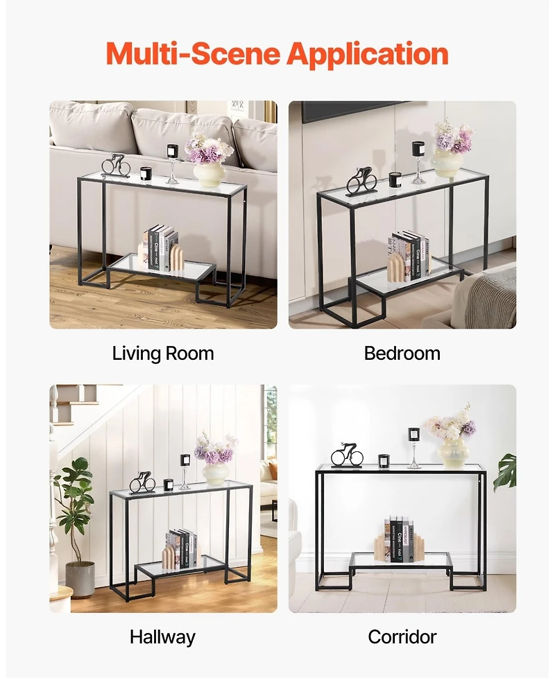 Gouun 2 Tier Glass Console Table with Metal Frame for Entryway