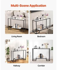 Gouun 2 Tier Glass Console Table with Metal Frame for Entryway